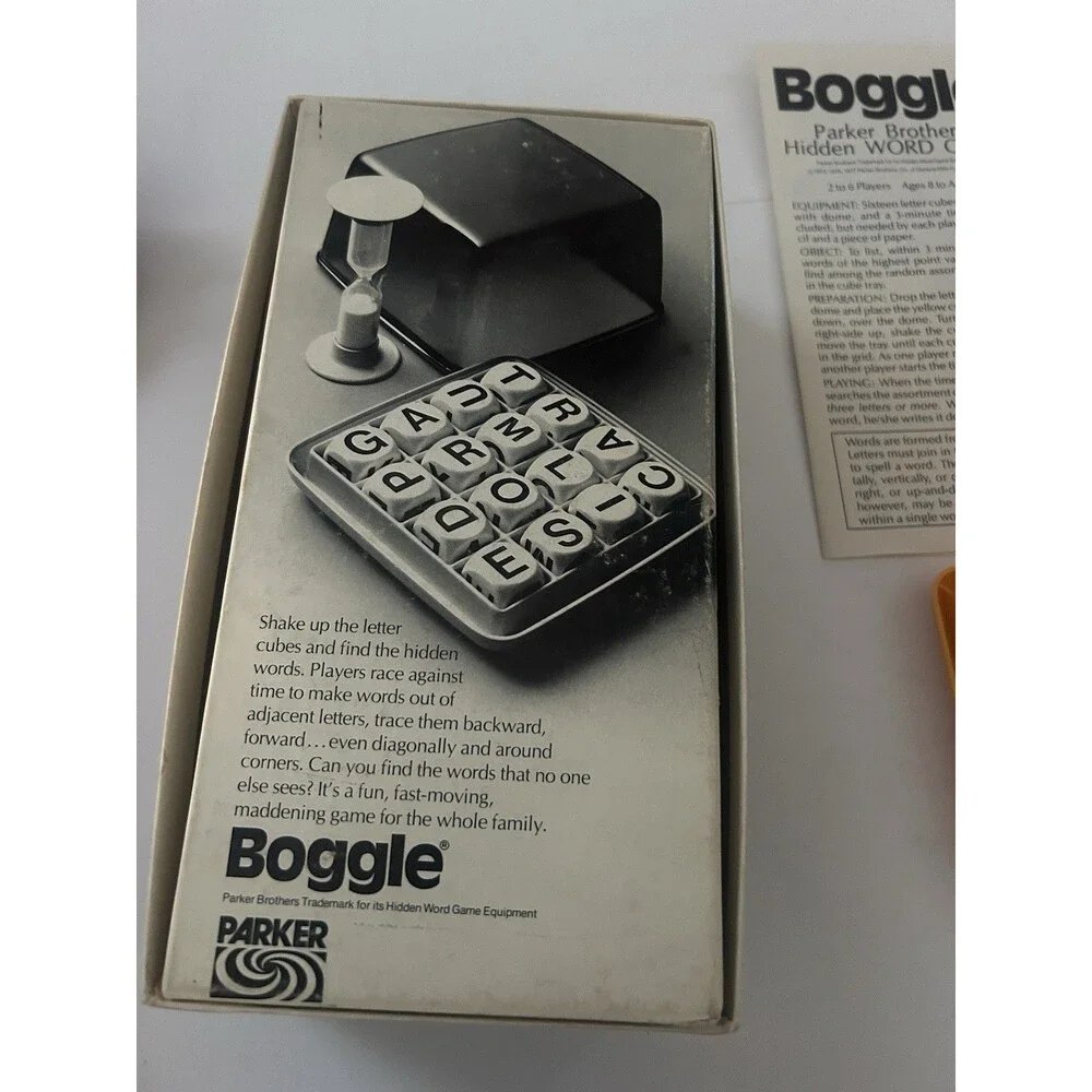 Vintage 1976 Boggle Hidden Word Game Parker Brothers - No Timer